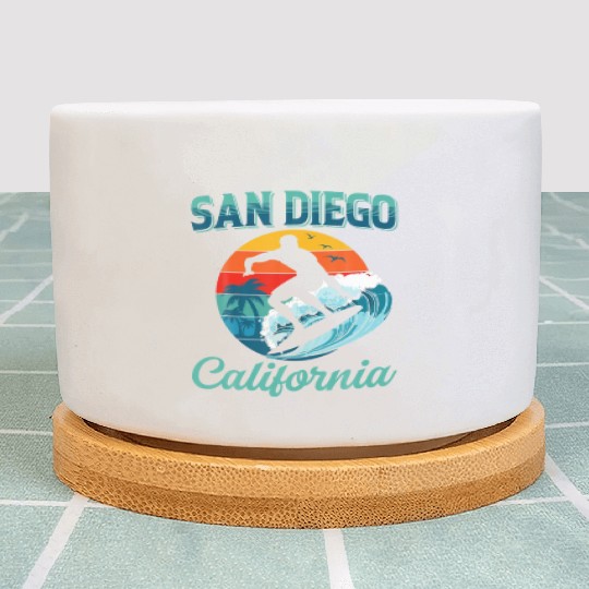 San Diego California Vintage Retro Surfer Beach Plant Pots