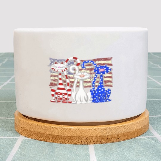 3 Cats Kitten American Flag Cat Lover Plant Pots
