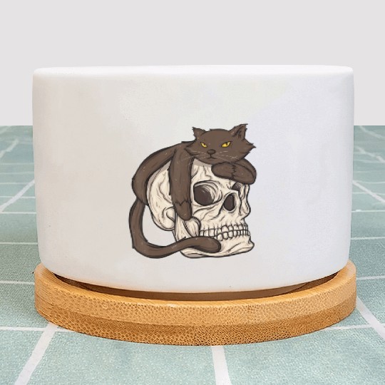 Cat Creepy Cat Lover Goth Skull Gothic Plant Pots