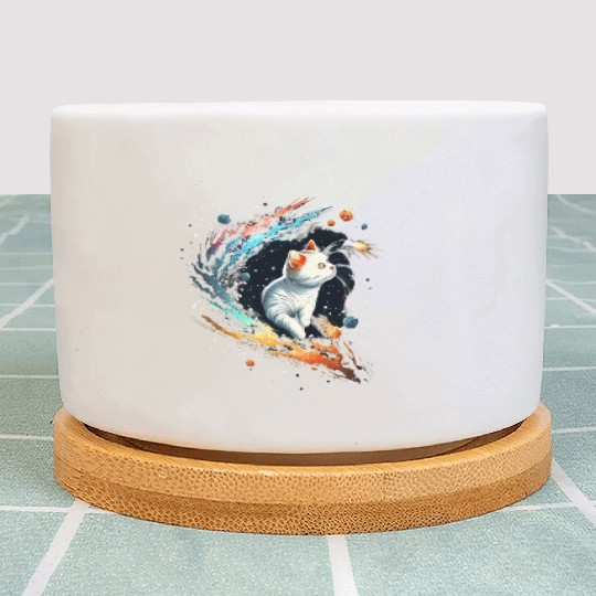 Astronaut Cat or Space Cat on Galaxy Cat Lover Plant Pots