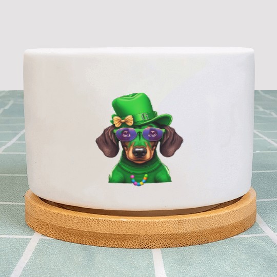 St. Patricks Day Dachshund Wiener Dog Shamrock Plant Pots