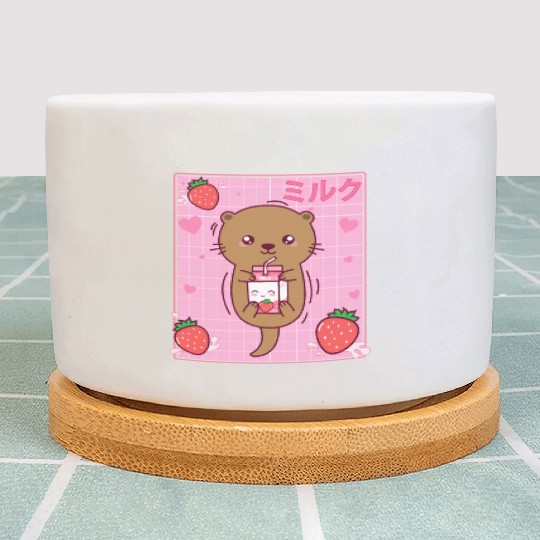Kawaii Sea Otter Strawberry Milk Shake Otaku Plant Pots