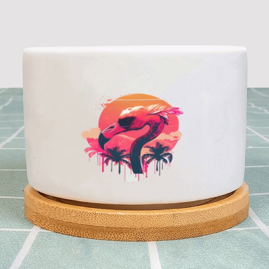 Retro Sunset Pink Flamingo Summer Design Flamingo Plant Pots