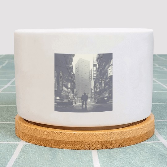 Future city person cyberpunk vaporwave neon lights Plant Pots