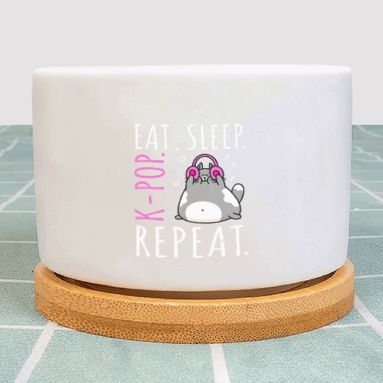 Eat Sleep K Pop Repeat Kawaii Cat Listening Music Plant Pots