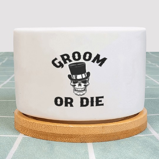 Gothic Wedding Groom Or Die Skull Top Hat Design Plant Pots