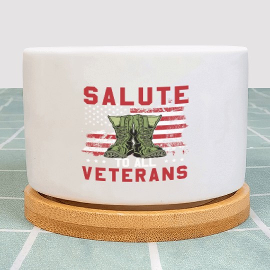 Salute To All Veterans Army Boots Patriotic US Fla Plant Pots