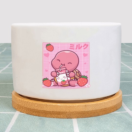 Kawaii Turtle Lover Strawberry Milk Shake Otaku Plant Pots