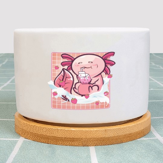 Kawaii Axolotl Strawberry Milk Shake Funny Sushi Plant Pots