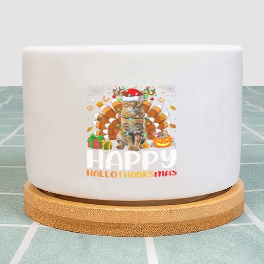 Cat Lover Halloween Christmas Happy Hallothanksmas Plant Pots