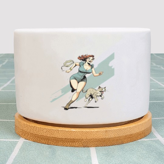 cat mom : A Woman and Her Cat on the Run Plant Pots