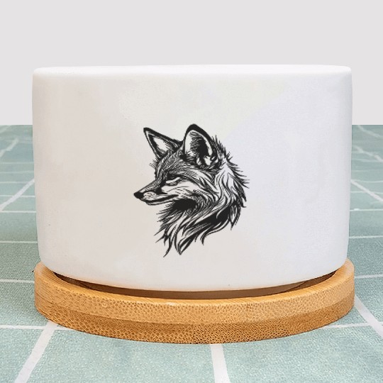 Cute Elegant Fox In Tattoo Ink Plant Pots