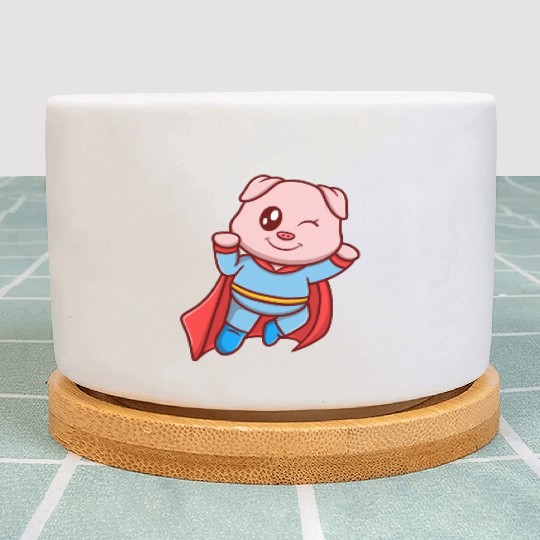 cute super pig cartoon icon illustration gifts Plant Pots