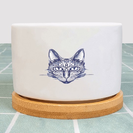 Gothic black and white abstract cat Plant Pots