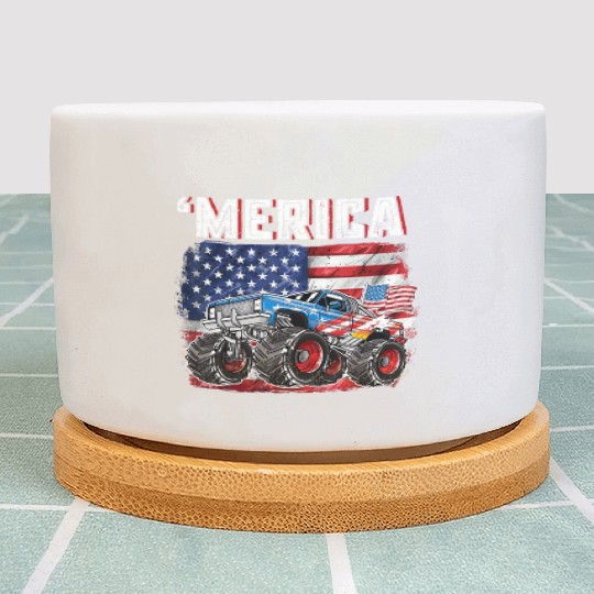 Monster Truck USA Merica Men Boys 4th of July Plant Pots