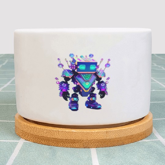 Gemstone Guardian Robot Made of Sparkling Crystals Plant Pots