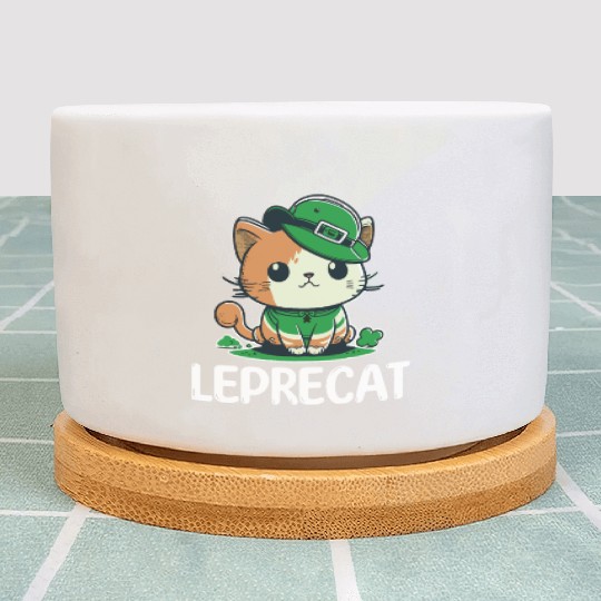 Leprecat funny cat wear irish hat st patricks day Plant Pots