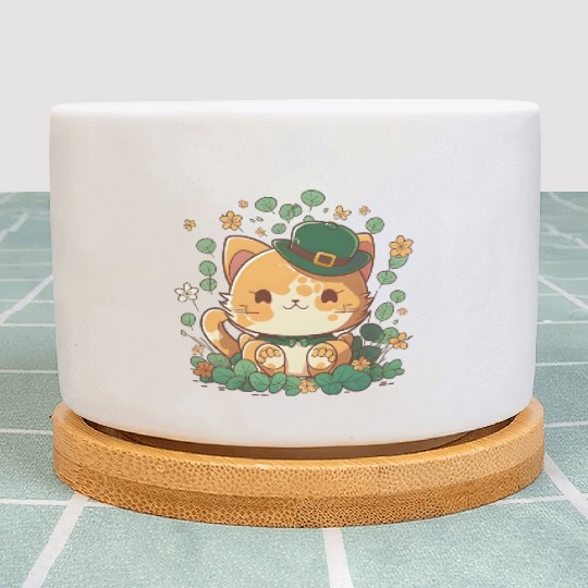 Kawaii Orange Cat Funny Shamrock St Patrick's Day Plant Pots