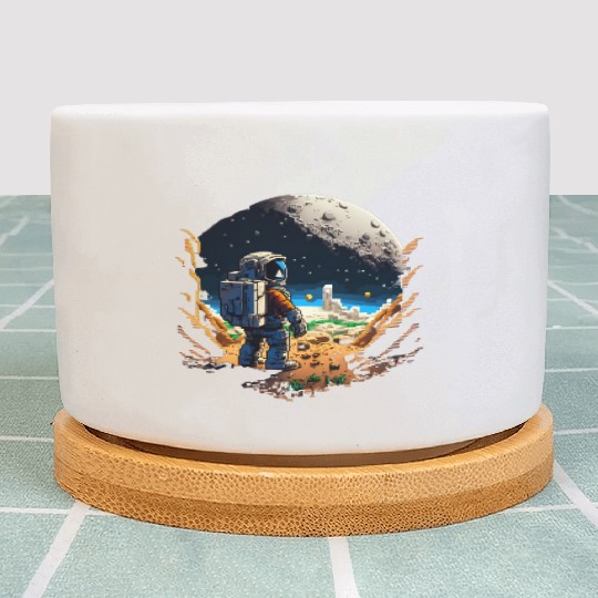 Serious Astronaut on Moon Voxel Art Plant Pots