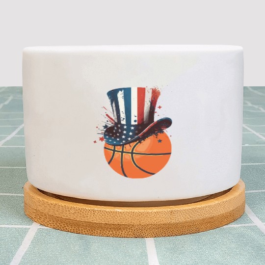 Patriotic America USA Flag 4th Of July Basketball Plant Pots