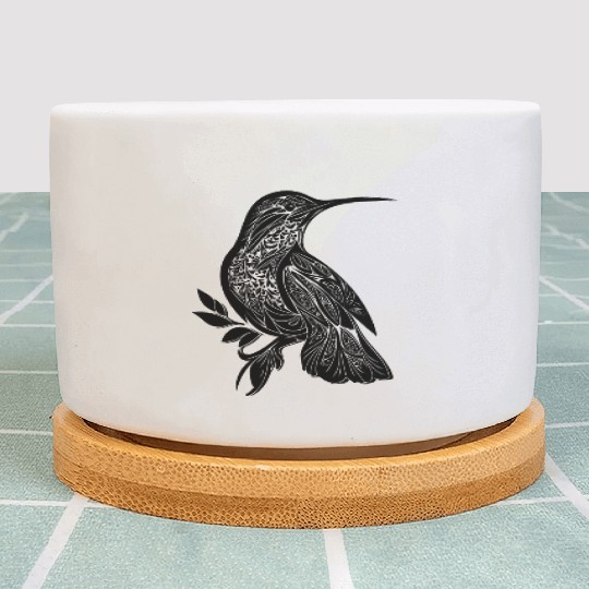 Exotic Tattoo Hummingbird Tribal Style Wings Plant Pots