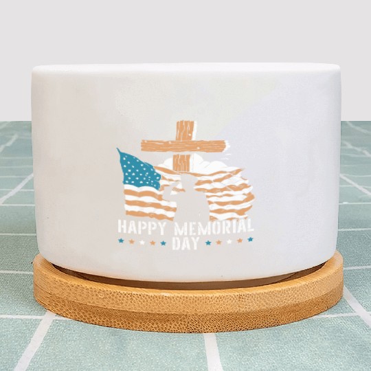Patriotic Veteran USA Flag American Memorial Day Plant Pots