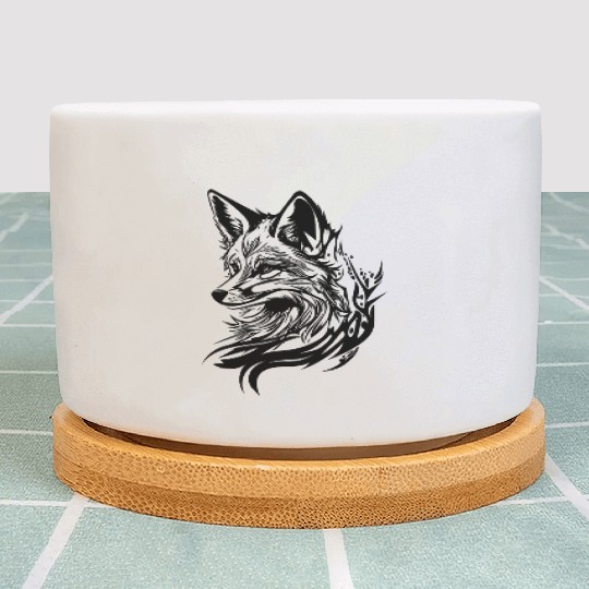 Elegant Cute Fox In Tattoo Ink Plant Pots