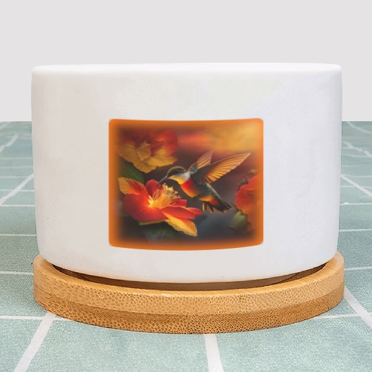 Hummingbird Hibiscus Flower Morning Sunrise Nature Plant Pots