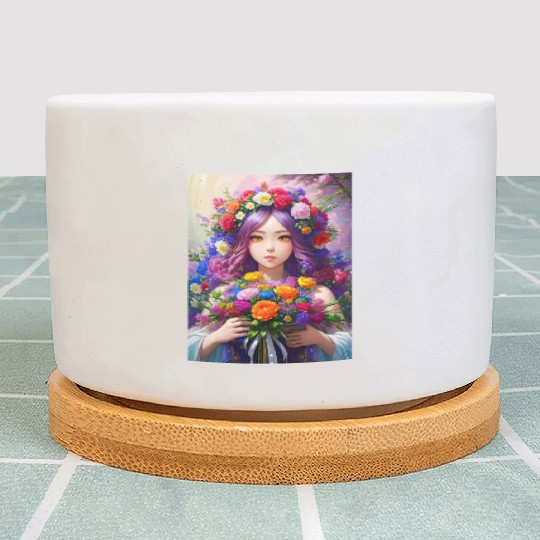 Spring Girl with a bouqet of flowers garland #4 Plant Pots