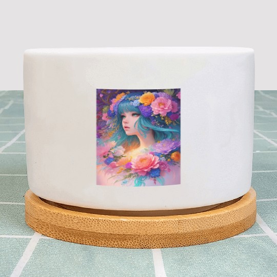 Spring Girl with a bouqet of flowers garland #6 Plant Pots