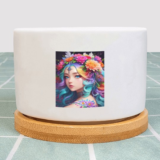 Spring Girl with a bouqet of flowers garland #8 Plant Pots