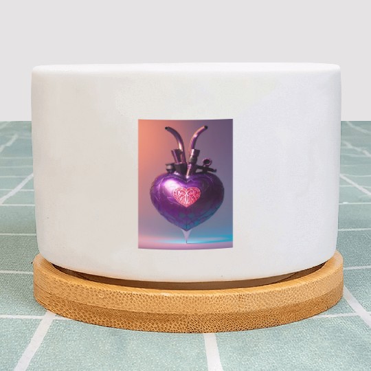 Modern Art Heart Robotic Futuristic Purple Design Plant Pots