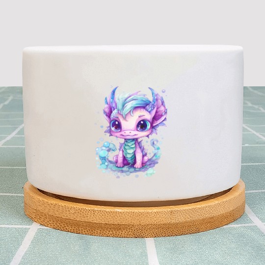 Cute aqua and purple watercolor dragon Plant Pots