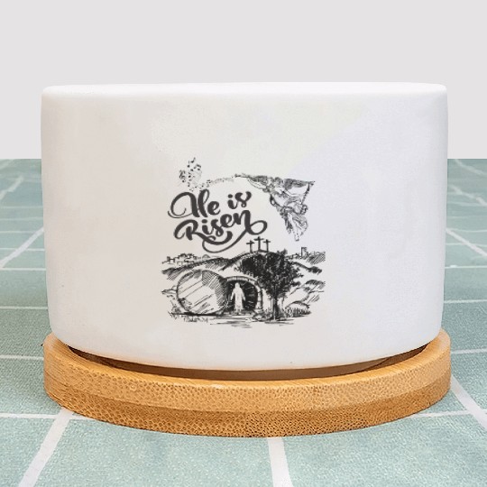 He Is Risen- Black Drawing Angel HD Plant Pots