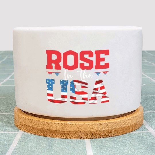 America Rose In The USA Flag 4th Of July American Plant Pots