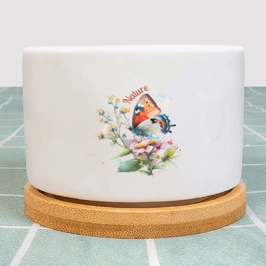 Nature and Butterflies - Watercolor Flowers Plant Pots