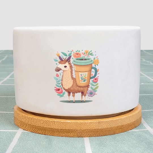 Lama & Coffee Kawaii Anime Floral Plant Pots
