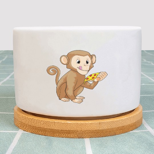 Monkey With Piece Of Pizza Plant Pots