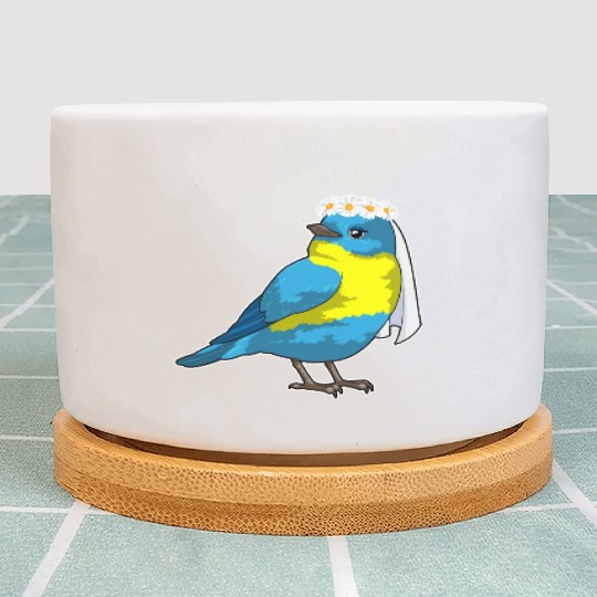 Bird As Bride With Wreath Of Flowers Plant Pots