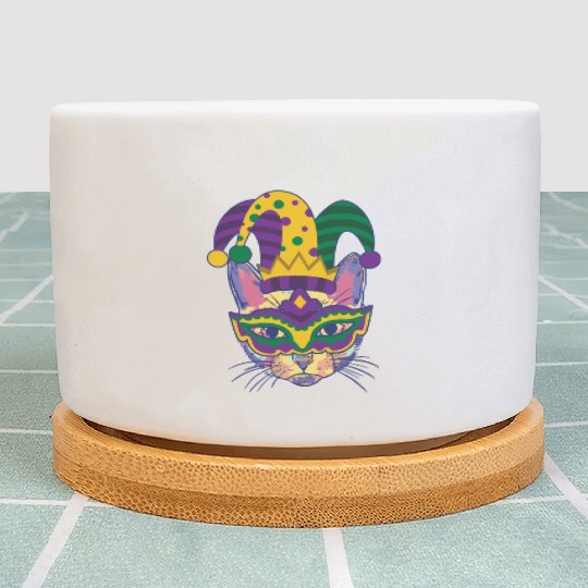 Mardi Gras Cat Cosplayer Jester Mask Costume Plant Pots