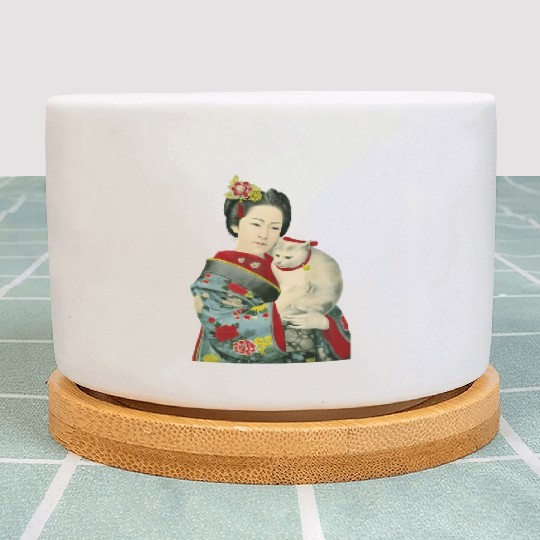 Geisha Cat Kimono Japanese Vintage Art Plant Pots