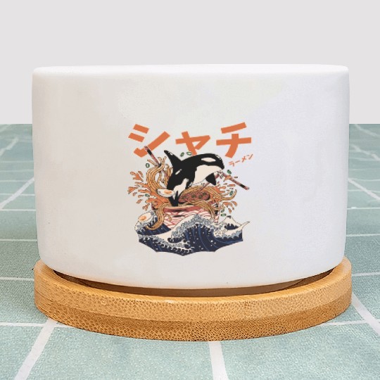 The Great Orca Killer Whale Ramen (Japanese Text) Plant Pots