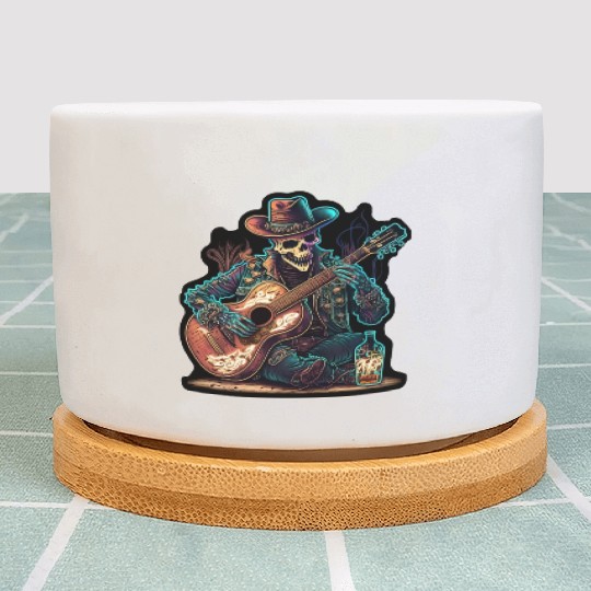 cowboy skeleton play guitar Plant Pots