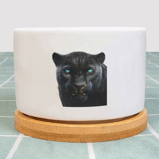 Black panther with blue eyes design wild animal Plant Pots