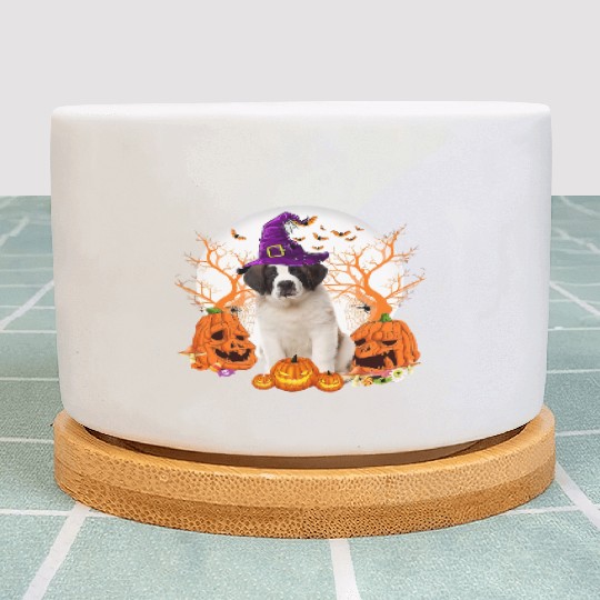 Dog Halloween Saint Bernard Dog Jack O Lantern Plant Pots
