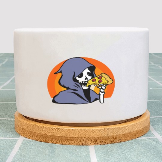 Retro Halloween Pizza Lover Ghost Grim Reaper Plant Pots