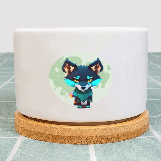Cute Wolf Moon Graphic Plant Pots