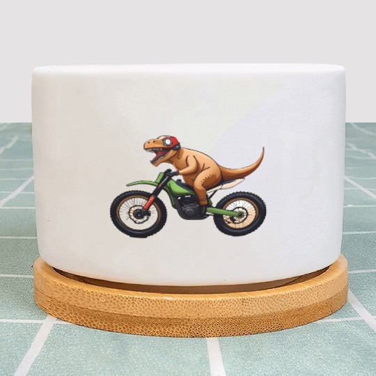 Humorous Dirt Bike for Dinosaurs to Ride Plant Pots