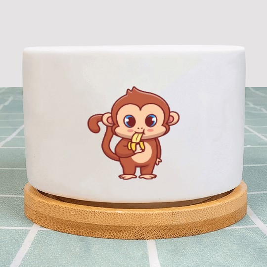 Cute Monkey Eating Banana Cartoon Plant Pots