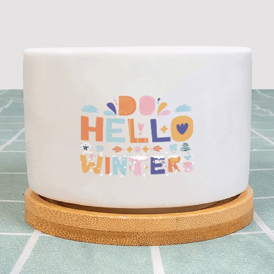 Cute Hello Winter with Snow and Fun Art Plant Pots